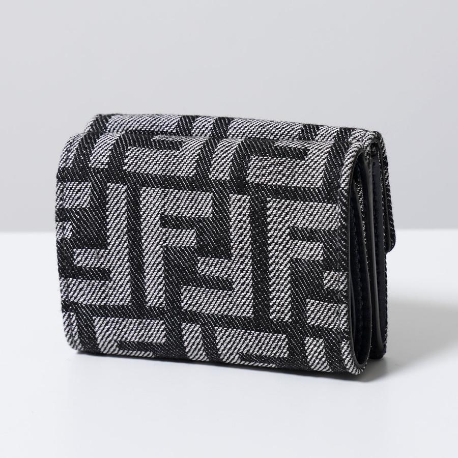 FENDI フェンディ 三つ折り財布 Baguette バゲット 8M0395 AUT4 レディース ジャガード デニム調 FF柄 ミニ財布 小銭入れ付き F1UJ5/BLACK+DARK-BLUE | FENDI | 03