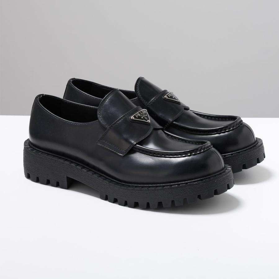Pradaプラダ黒ブラック革靴プラットシューズ PRADA プラダ メンズ レザー ローファー 厚底 上質 革靴 *先着順