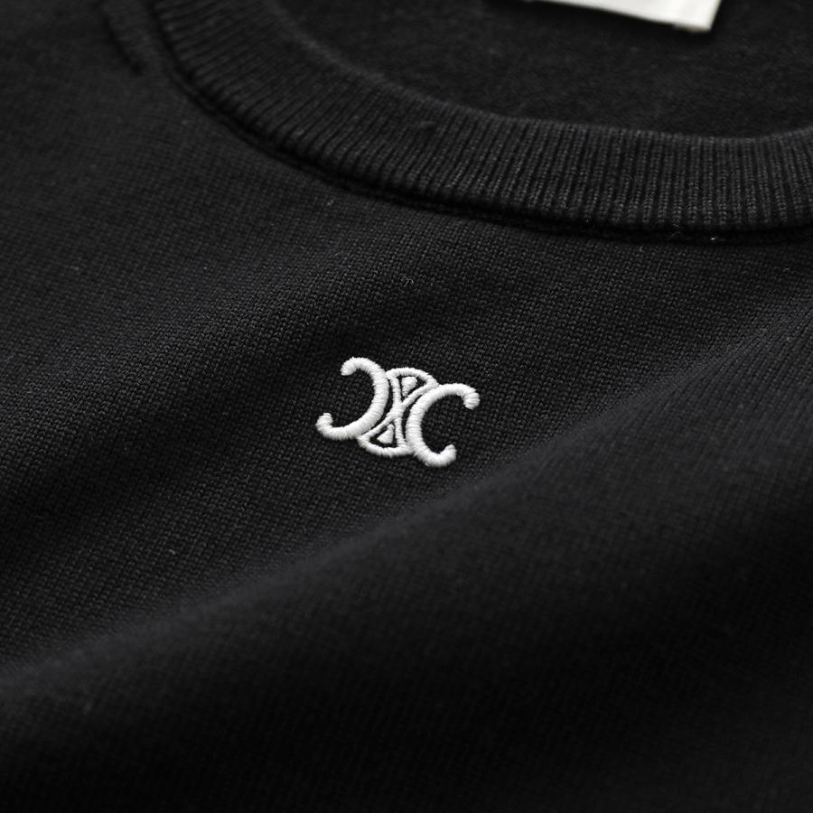 美品✨CELINE 半袖ニット　トリオンフボタン　ブラック　S　クルーネック CELINE（セリーヌ） ニットベスト Triomphe トリオンフ RY0LU0V65.19BD