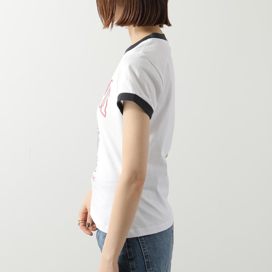 GANNI ガニー Tシャツ Basic Cotton Jersey Margot Kitty Print A1050030 レディース 半袖 カットソー クルーネック リンガーTシャツ 151/BRIGHT-WHITEの画像