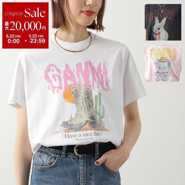 GANNI ガニー Tシャツ Basic Cotton Jersey T-shirt  A1050061 A1050074 A1050075 レディース 半袖 カットソー クルーネック コットン ロゴT カラー3色の画像