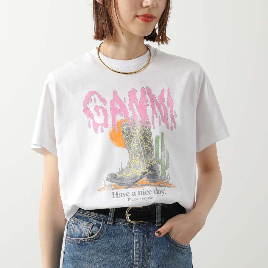 GANNI ガニー Tシャツ Basic Cotton Jersey T-shirt  A1050061 A1050074 A1050075 レディース 半袖 カットソー クルーネック コットン ロゴT カラー3色の画像