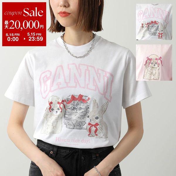 Ganni / ガニー | Future キャットプリント クルーネック T シャツ | S | ホワイト/レッド | レディース Ganni / ガニー | Future キャットプリント クルーネック T シャツ | S