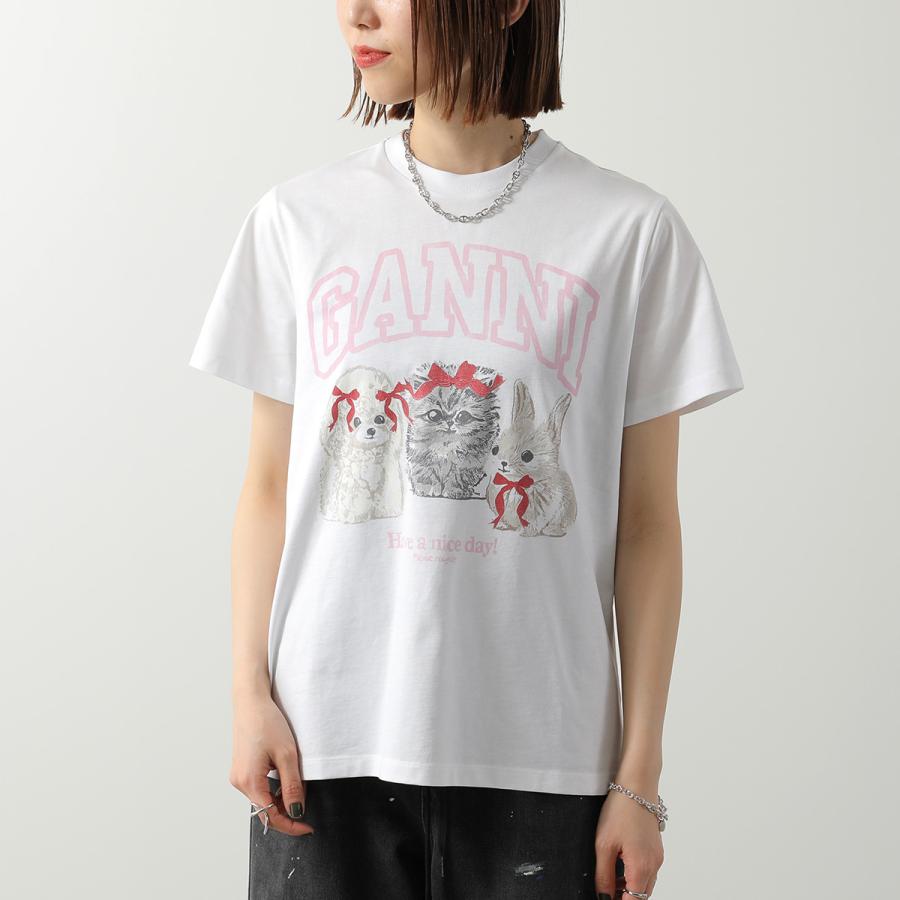 GANNI ガニー Tシャツ Basic cotton Jersey T-shirt A1050029 A1050062 レディース 半袖 カットソー クルーネック コットン ロゴT カラー2色の画像