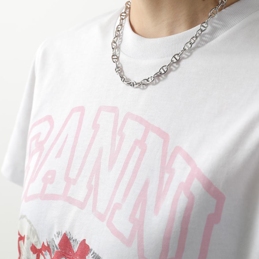 GANNI ガニー Tシャツ Basic cotton Jersey T-shirt A1050029 A1050062 レディース 半袖 カットソー クルーネック コットン ロゴT カラー2色の画像