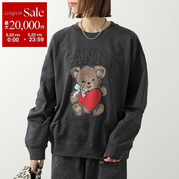 GANNI ガニー スウェット Isoli Crewneck Bear with Rhinestone A1060027 レディース トレーナー ロゴ テディベア ラインストーン 長袖 252/Phantomの画像