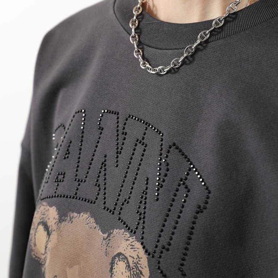 GANNI ガニー スウェット Isoli Crewneck Bear with Rhinestone A1060027 レディース トレーナー ロゴ テディベア ラインストーン 長袖 252/Phantomの画像