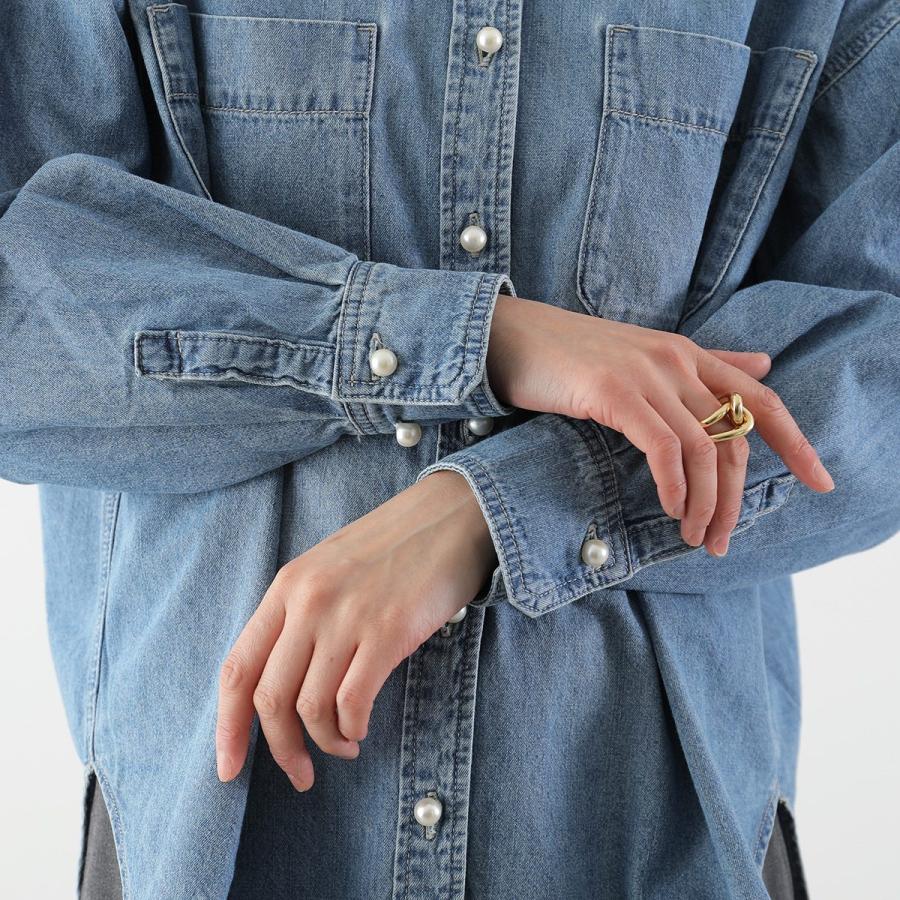 QTUME クチューム デニムシャツ 25005 レディース 長袖 パールボタン