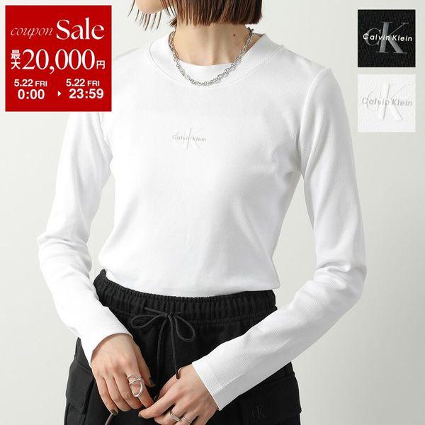 CALVIN KLEIN JEANS カルバンクライン ジーンズ Tシャツ A- LS MONOGRAM BABY TEE LV047A803G レディース 長袖 リブ クロップド丈 ロゴT カラー2色の画像