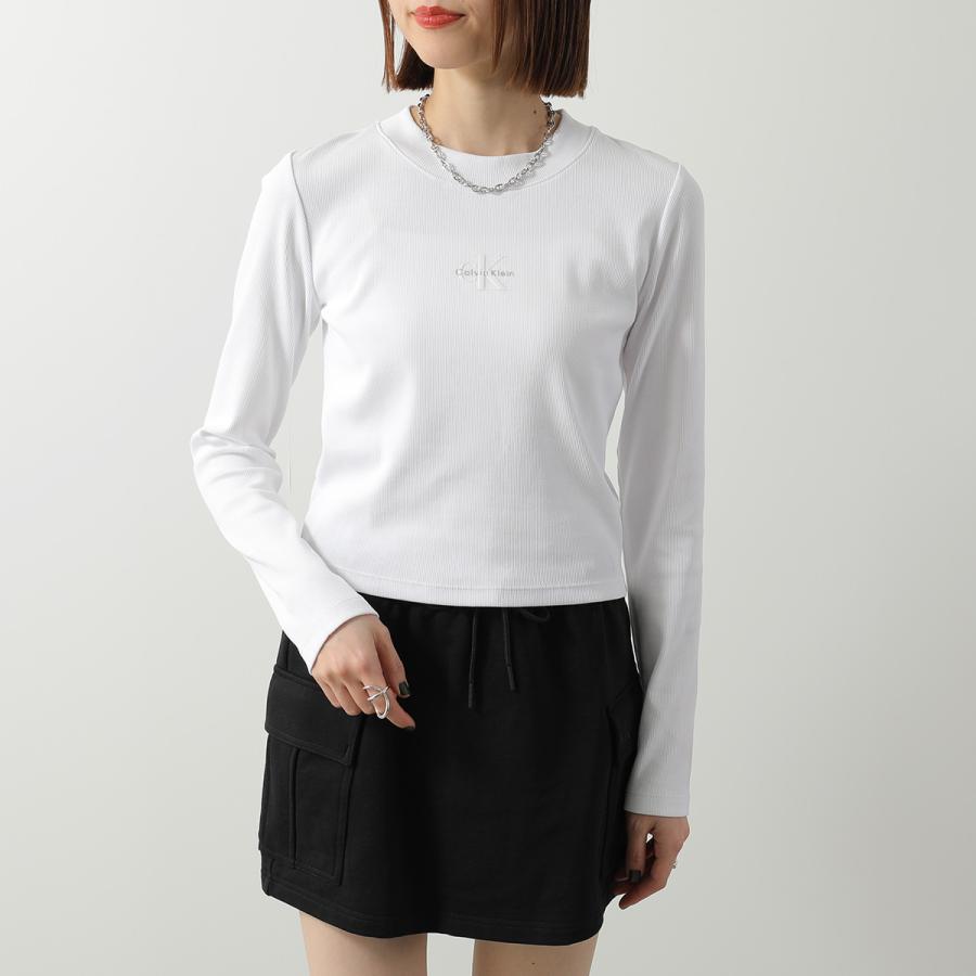 CALVIN KLEIN JEANS カルバンクライン ジーンズ Tシャツ A- LS MONOGRAM BABY TEE LV047A803G レディース 長袖 リブ クロップド丈 ロゴT カラー2色の画像