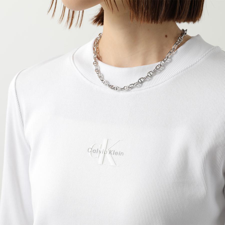 CALVIN KLEIN JEANS カルバンクライン ジーンズ Tシャツ A- LS MONOGRAM BABY TEE LV047A803G レディース 長袖 リブ クロップド丈 ロゴT カラー2色の画像
