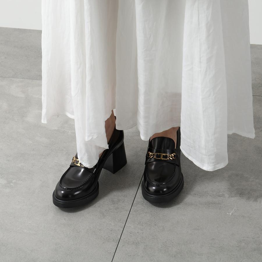 【美品】TOD'Sトッズ　レザーシューズ　ブラックチェーン装飾ローファー厚底 TOD'S（トッズ） TODS ローファー Gomma T Chain ゴンマ Tチェーン