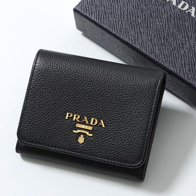 PRADA ブラック 二つ折り財布 箱付き PRADA（プラダ） 三つ折り財布 1MH176 2E3A レディース レザー ロゴ