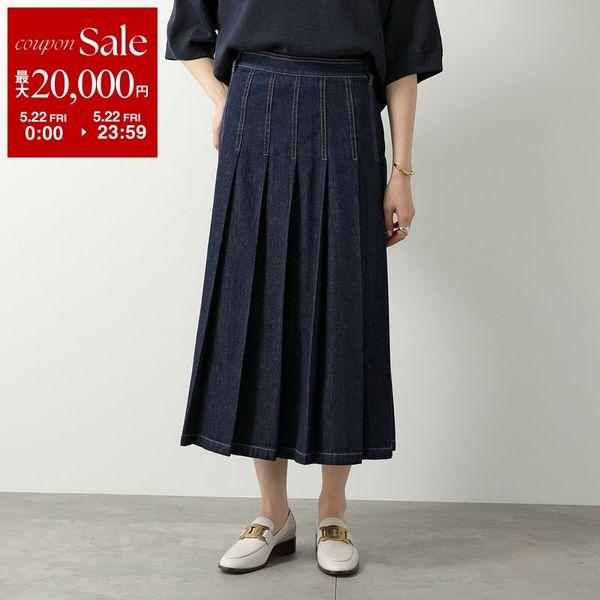 WEEKEND MAX MARA ウィークエンド マックスマーラ スカート OVALE オヴァーレ デニム プリーツ オーガニックコットン 001/INDACO SCUROの画像