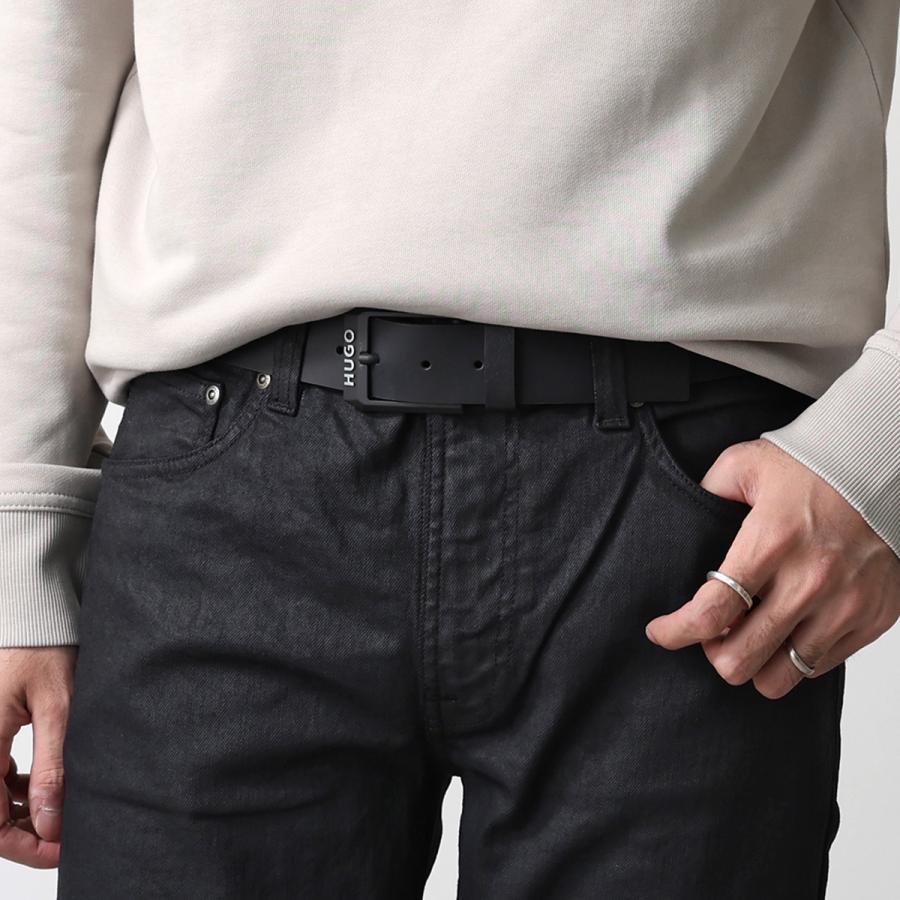 美品BOSS ヒューゴボス　レザーベルト　ブラック　型押し　バックルロゴ　メンズ ヒューゴボス HUGO BOSS ベルト セット 50529725 リバーシブル ピン