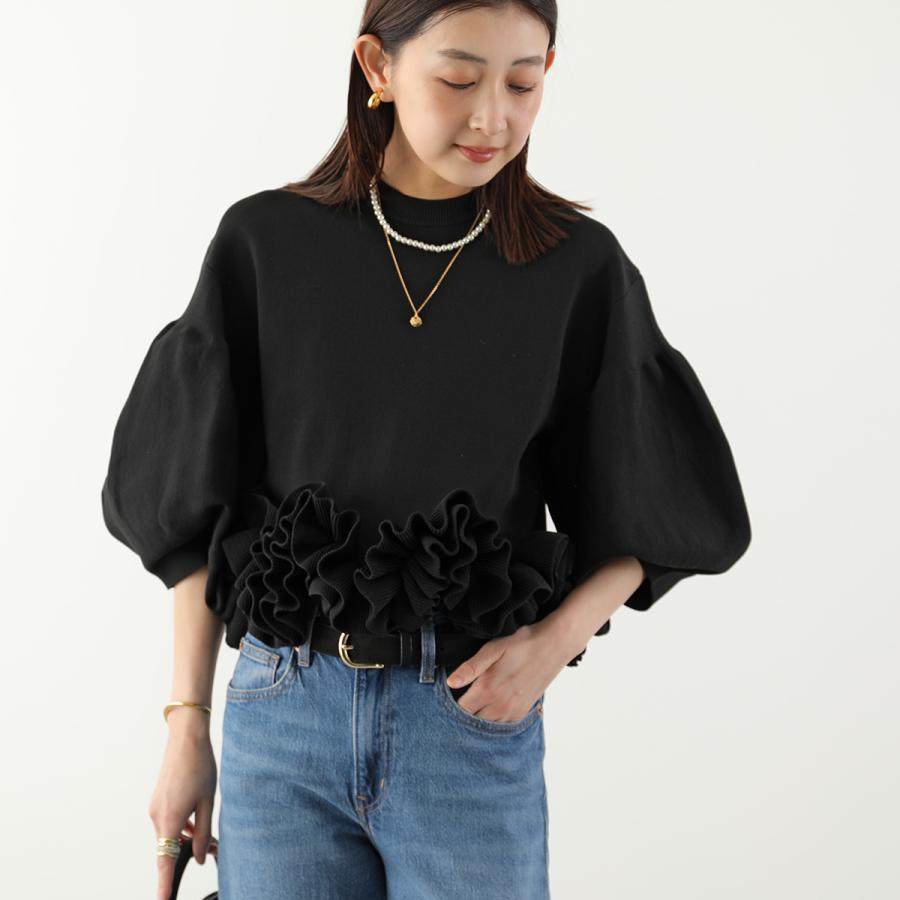 新品未使用⭐️アナイ⭐️ラッフルスリーブニットプルオーバー⭐️フリル袖⭐️黒 ANAYI（アナイ）の「ラッフルスリーブリブニットプルオーバー（ニット