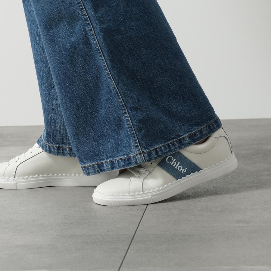 Chloe KIDS クロエ キッズ スニーカー C20887 レディース ガールズ ローカット レザー ロゴ デニム シューズ 靴 117/OFFWHITEの画像