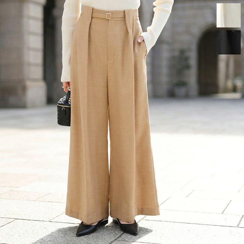 Mewl（ミュール） ワイドパンツ M261-33003 レディース タック ベルト