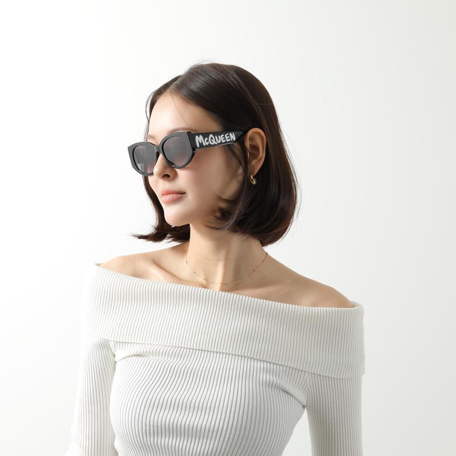 良品 Alexander McQueen アレキサンダーマックイーン ラウンドフレーム サングラス ロゴテンプル AM0445S アイウェア 黒 シルバー メンズ レディース 古着 中古 USED Alexander McQueen（アレキサンダーマックイーン） サングラス AM0328S