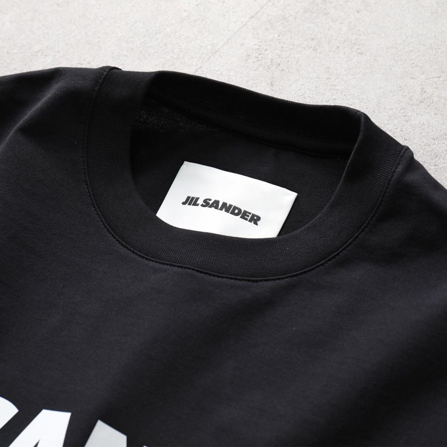 25AW【新品】JIL SANDER ジルサンダー ロゴ コットンTシャツ 黒L JIL SANDER ジルサンダー ヘビーコットン ショルダーロゴ Tシャツ