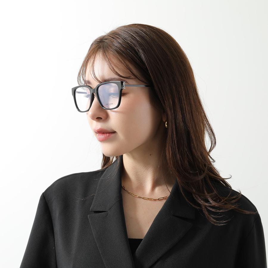 SAINT LAURENT サンローラン メガネ SL M48O_A/F レディース ウェリントン型 セルフレーム コンビネーション アジアンフィット メタルロゴ アイウェアの画像