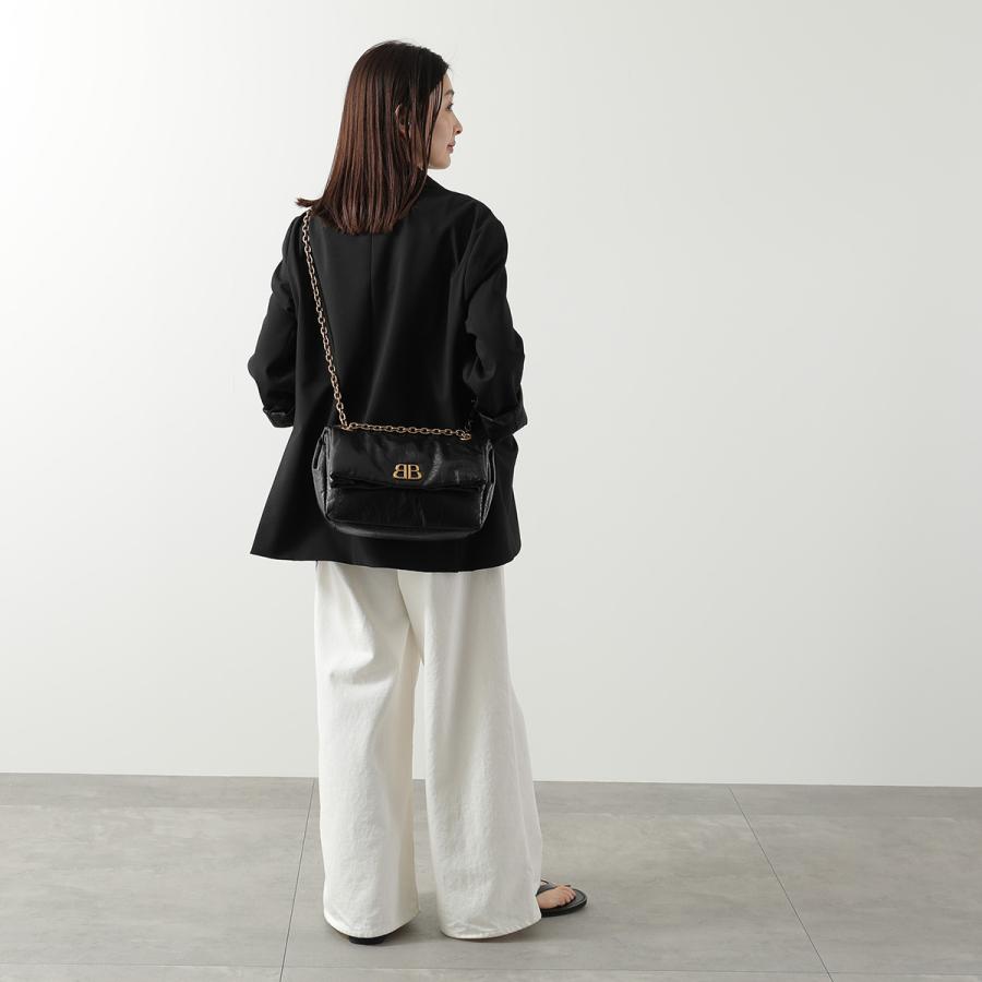 バレンシアガ BALENCIAGA MONACO S モナコ  765966 BBロゴ カバン Wチェーン チェーンバッグ 斜め掛け フラップ ショルダーバッグ ナイロン ブラック BALENCIAGA(バレンシアガ) 【モナコ チェーンショルダーバッグ