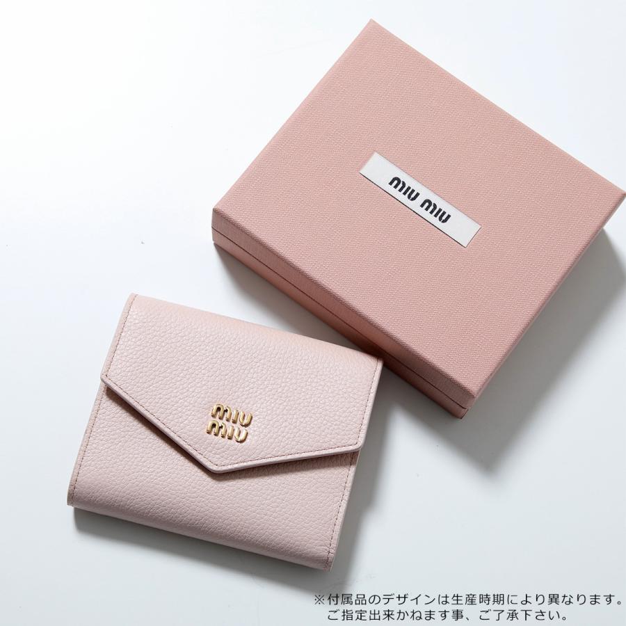 ミュウミュウ 三つ折り財布 コンパクトウォレット ゴールドロゴ RFID 箱 ミュウミュウ Miu Miu 三つ折り財布 ヴィッテロダイノレザー ミニ財布