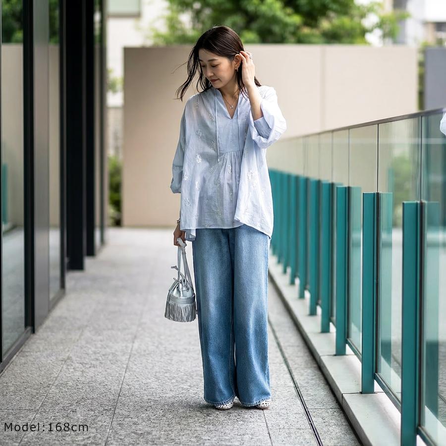 ne Quittez pas ヌキテパ コットン 切替 ブラウス　ブルー NE QUITTEZ PAS!（ヌキテパ） ne Quittez pas ブラウス Cotton Voile
