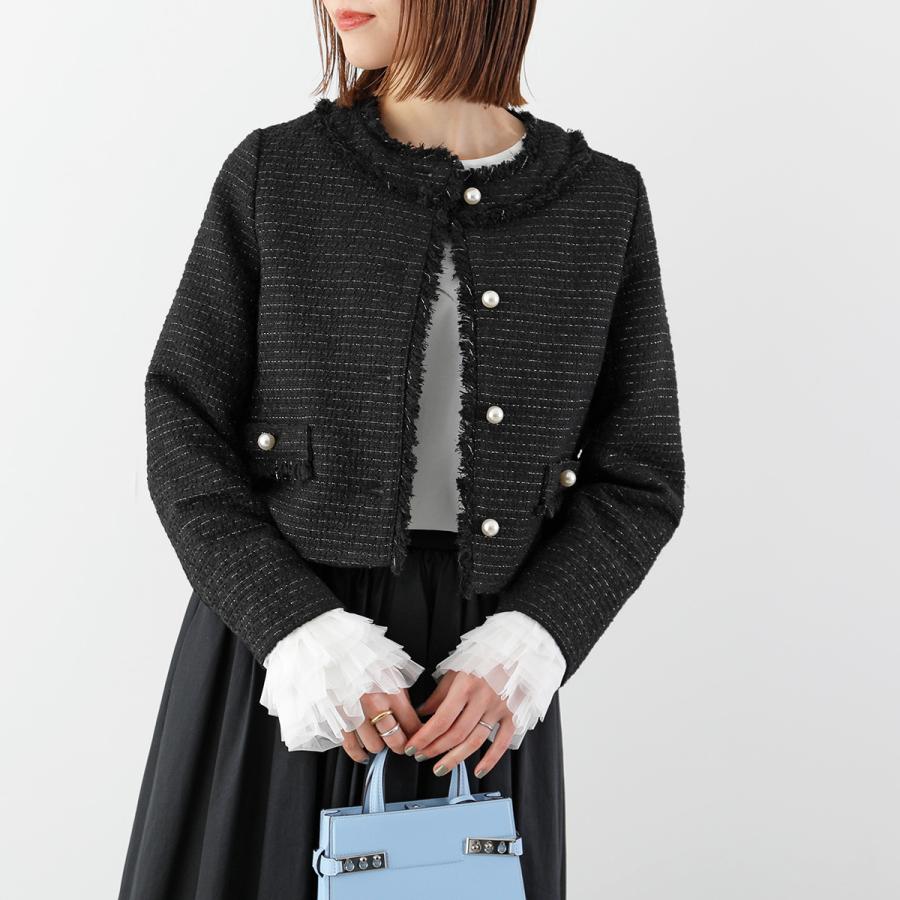 美品⭐️ショート丈 ツイードジャケット Rene TISSUE ボタン 黒 36 PICCIN（ピッチン） ツイードジャケット 907240 レディース パール