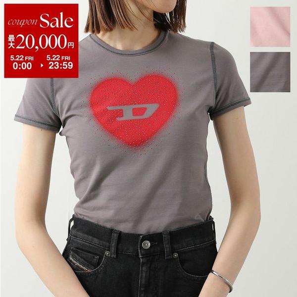 DIESEL ディーゼル Tシャツ T-UNCUTIES LONG S5 A20980 0QHHA レディース 半袖 ハート オーバルD ロゴT スタッズ ミニT クルーネック カラー2色の画像