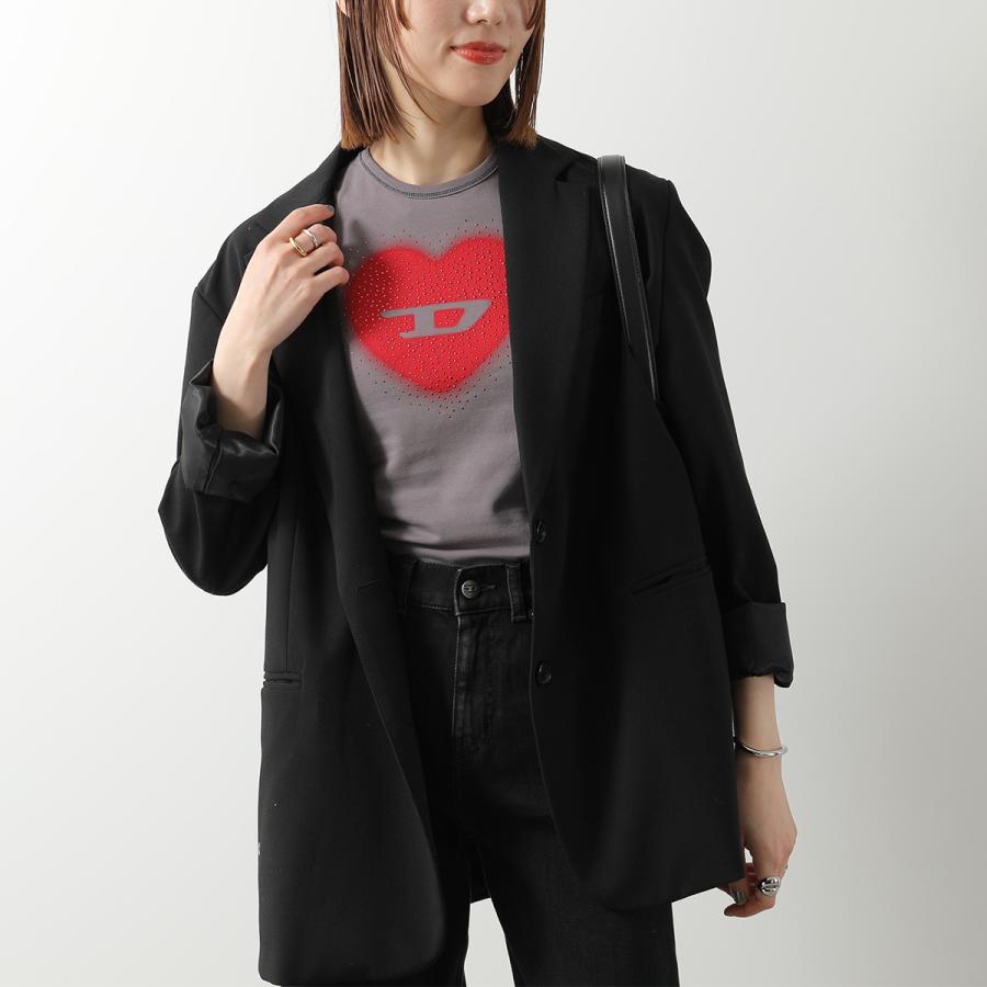 DIESEL ディーゼル Tシャツ T-UNCUTIES LONG S5 A20980 0QHHA レディース 半袖 ハート オーバルD ロゴT スタッズ ミニT クルーネック カラー2色の画像