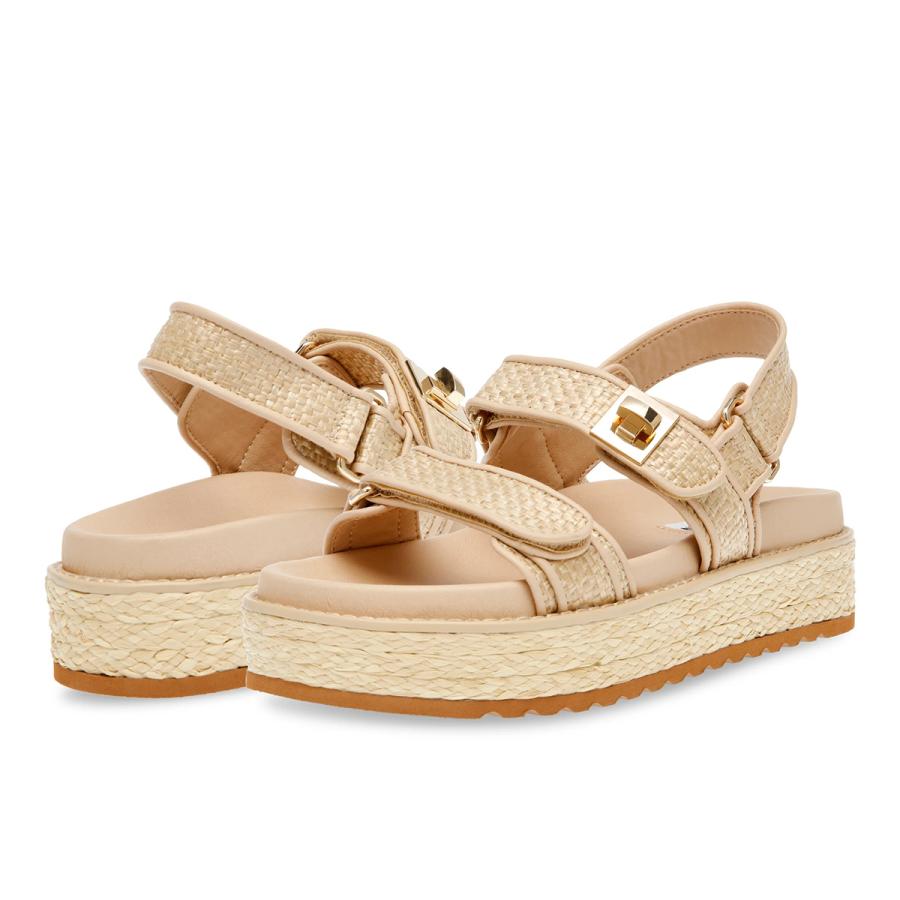 STEVE MADDEN スティーブマデン サンダル BIGMONA レディース ダブルベルト ラフィア プラットフォーム 厚底 シューズ 靴の画像
