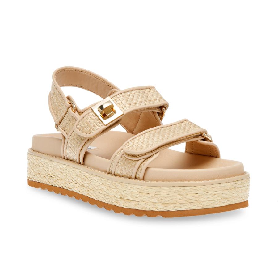 STEVE MADDEN スティーブマデン サンダル BIGMONA レディース ダブルベルト ラフィア プラットフォーム 厚底 シューズ 靴の画像