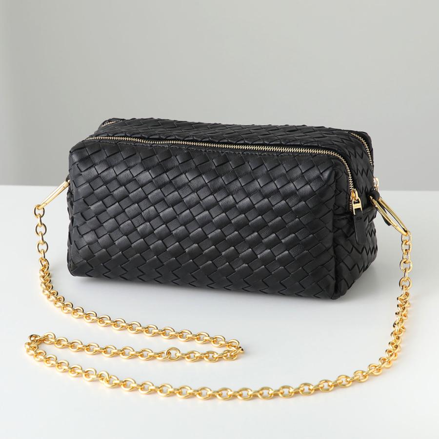 【ELLEME/エレメ】Woven Leather バッグ（BLACK） Trousse Chain Woven Leather Black - Summer Woven Bag - Elleme