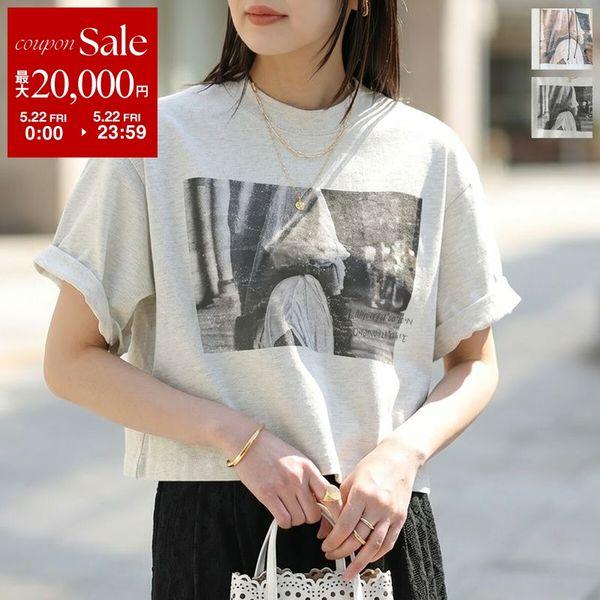 anana アナナ Tシャツ a16-014 レディース 半袖 フォトT プリント コットン カットソー クルーネック クロップド ショート丈 カラー2色の画像