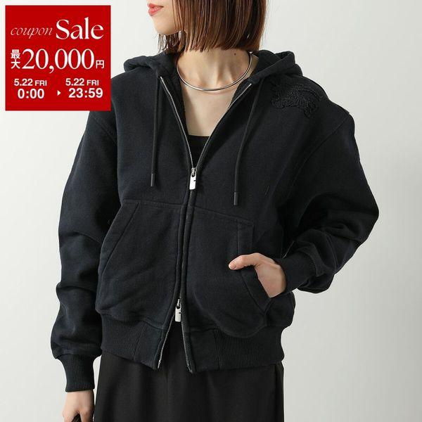 BURBERRY バーバリー パーカー 8084964 レディース ジップアップ フーディー スウェット コットン 裏起毛 刺繍ロゴ セットアップ可能 A1189/BLACKの画像