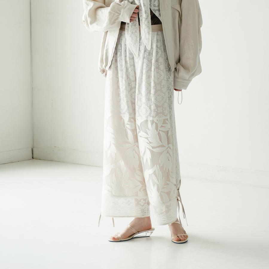 【希少】VALENTINO　裾レース イージーパンツ 6 アイボリー イタリア製 WHYTO. ホワイト イージーパンツ lace combination pants WHT26HPT4063