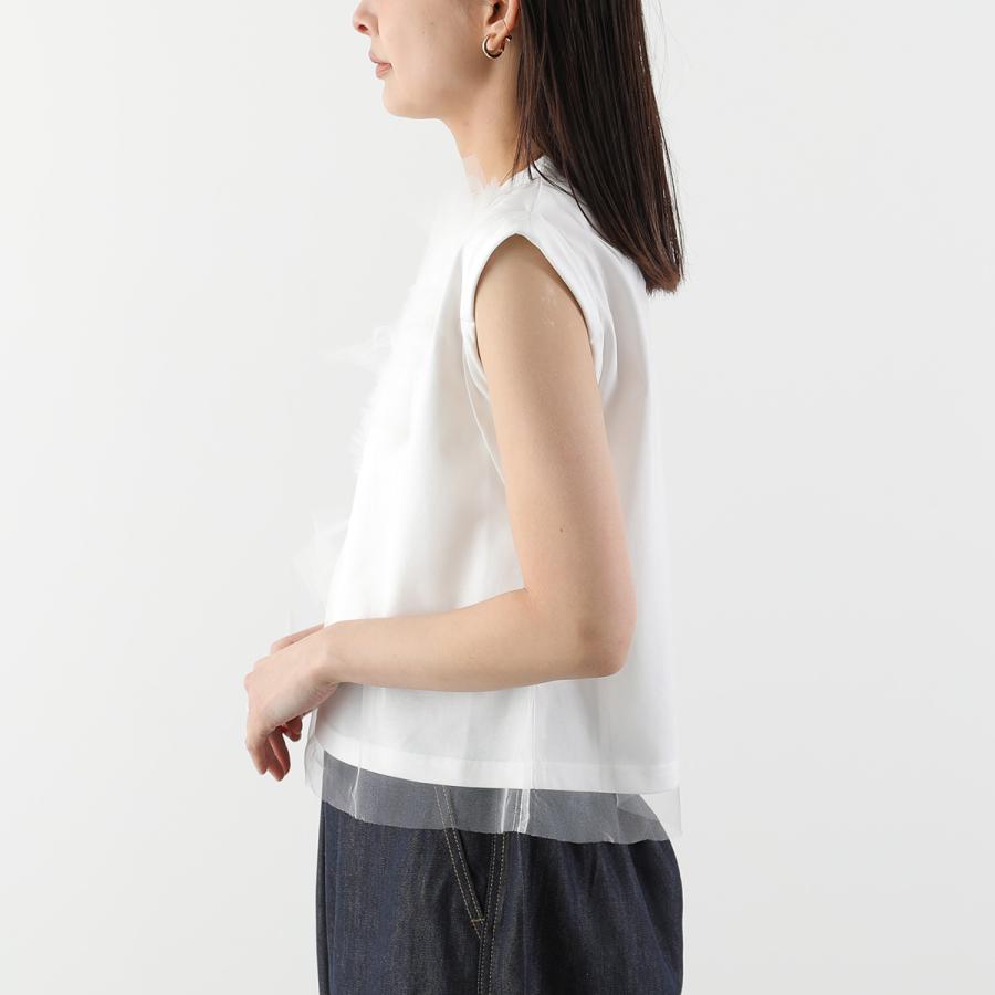 anana アナナ カットソー a16-008 レディース チュール ノースリーブ Tシャツ クルーネック カラー2色の画像