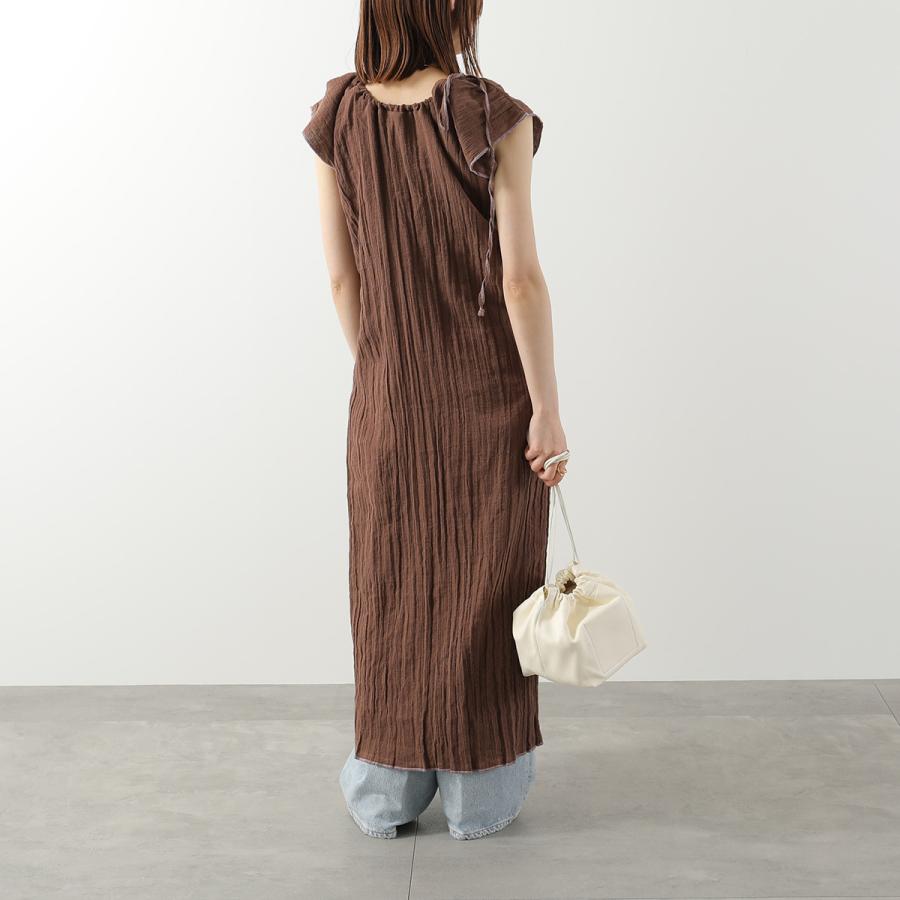 BASERANGE ベースレンジ ワンピース MAX DRESS DRMA CL レディース ギャザー リネン コットン リボン ロング丈 LOAM-BROWNの画像