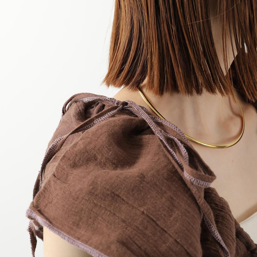 BASERANGE ベースレンジ ワンピース MAX DRESS DRMA CL レディース ギャザー リネン コットン リボン ロング丈 LOAM-BROWNの画像