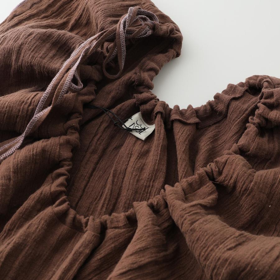 BASERANGE ベースレンジ ワンピース MAX DRESS DRMA CL レディース ギャザー リネン コットン リボン ロング丈 LOAM-BROWNの画像