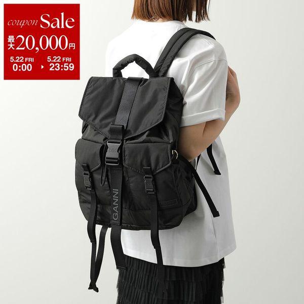 GANNI ガニー バックパック Recycled Tech Backpack A4755 レディース リュック ロゴ 鞄 099/Blackの画像
