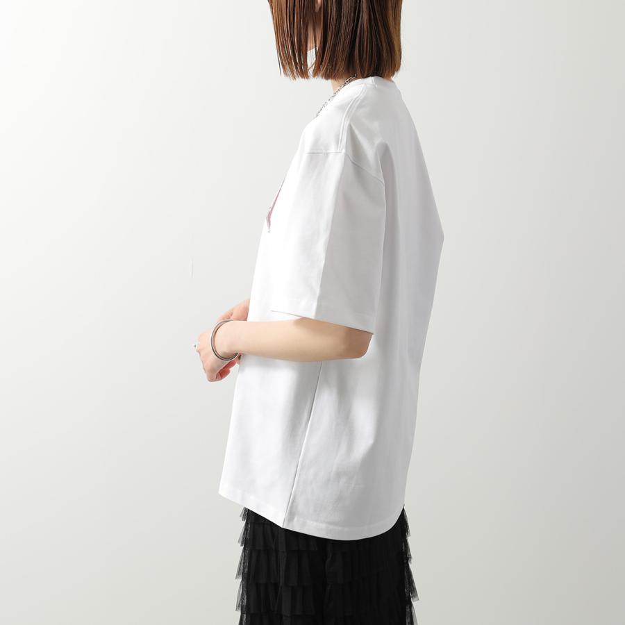 GANNI ガニー 半袖 Tシャツ Heavy Cotton Jersey Beaded Baby Tiger Print  A1050060 レディース カットソー ロゴ コットン 151/Bright-Whiteの画像