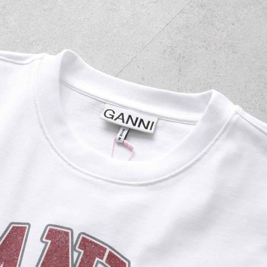 GANNI ガニー 半袖 Tシャツ Heavy Cotton Jersey Beaded Baby Tiger Print  A1050060 レディース カットソー ロゴ コットン 151/Bright-Whiteの画像