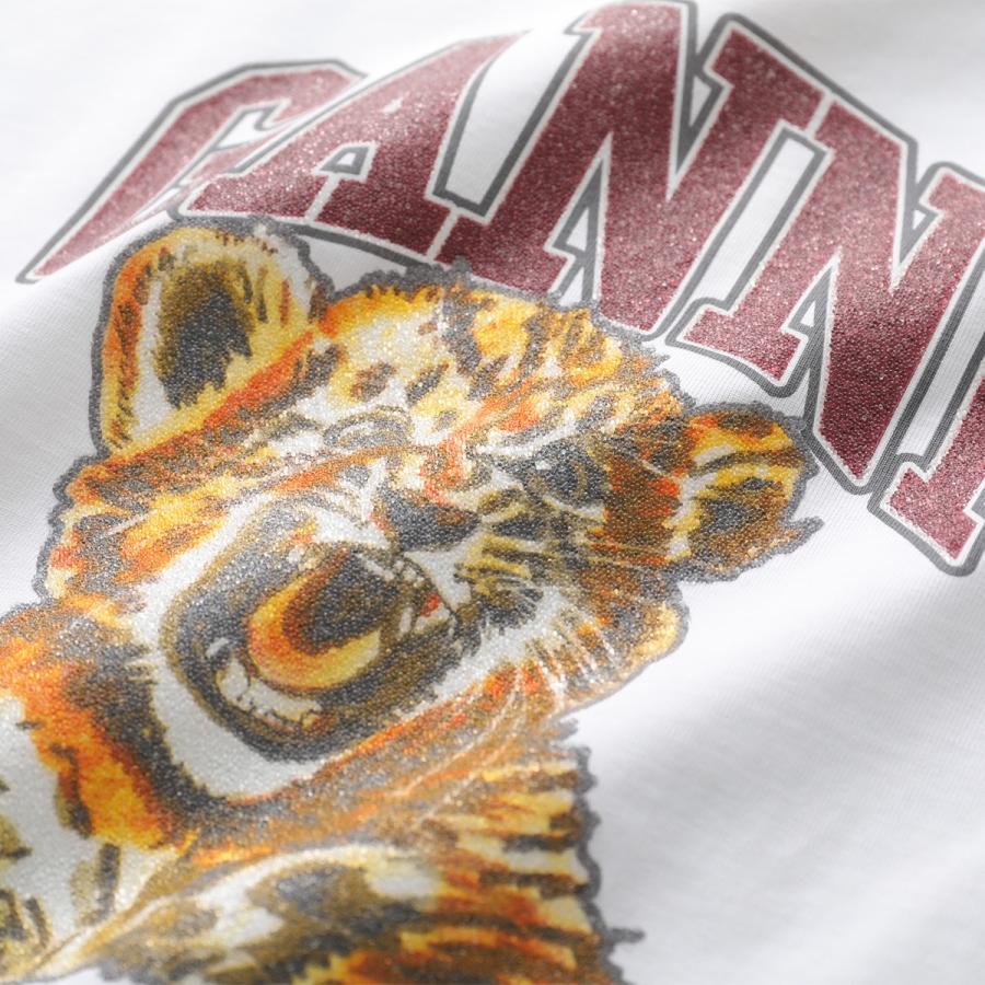 GANNI ガニー 半袖 Tシャツ Heavy Cotton Jersey Beaded Baby Tiger Print  A1050060 レディース カットソー ロゴ コットン 151/Bright-Whiteの画像