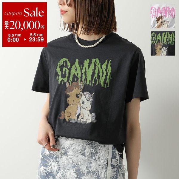 GANNI 半袖Tシャツ 花柄プリント GANNI（ガニー） 半袖 Tシャツ Basic Jersey Peach Flower Relaxed T