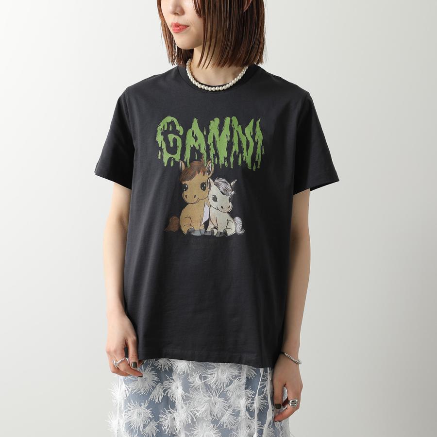 GANNI 半袖Tシャツ 犬のイラスト付き GANNI（ガニー） 半袖 Tシャツ Basic Cotton Jersey T-shirt A1050048
