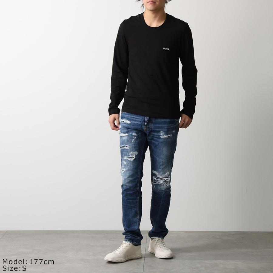 BOSS 長袖トレーニングシャツ BOSS - ストレッチコットン Tシャツ コントラストロゴ - ブラック