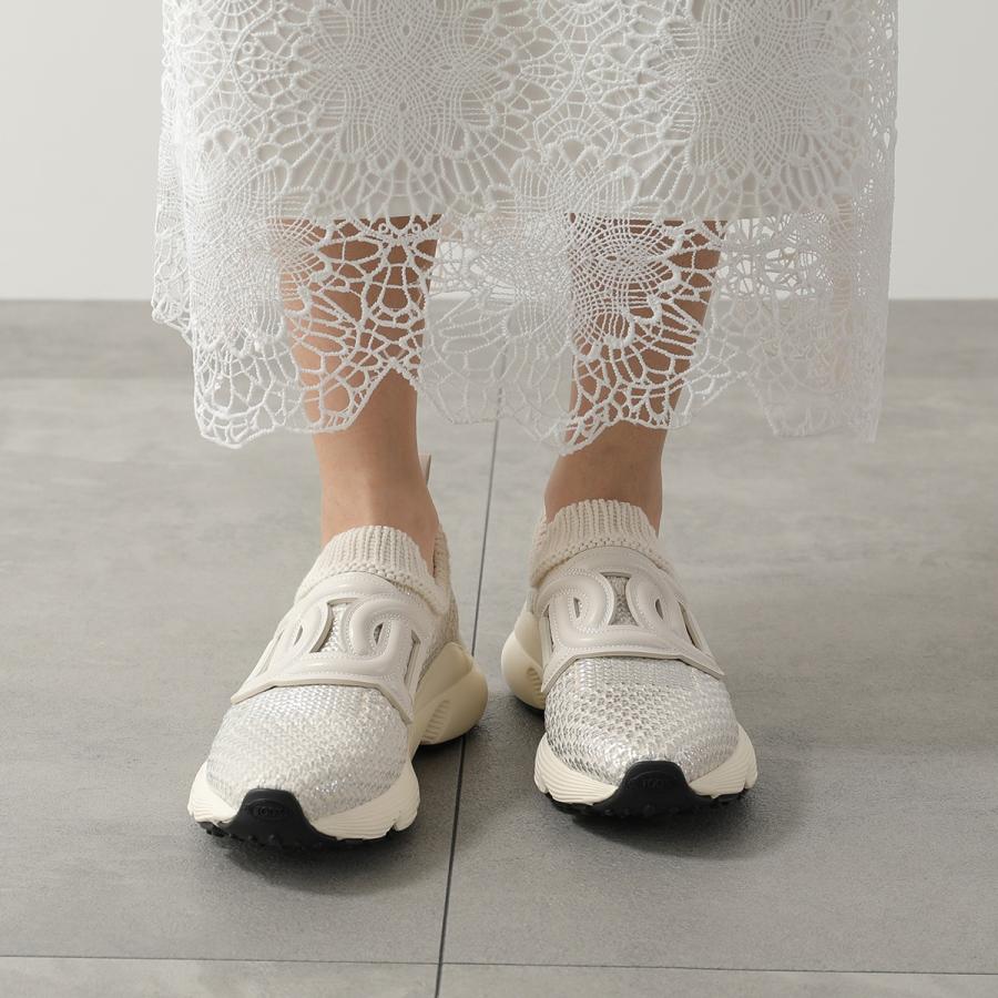 TODS トッズ スニーカー Kate ケイト XXW54C0IB90T8Z レディース ローカット スリッポン バックタブ ロゴ ニット メタリック 4cm シューズの画像