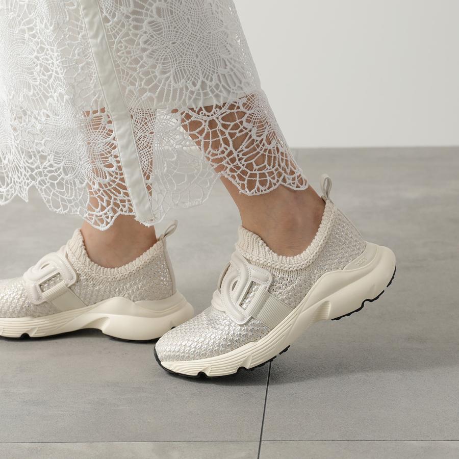 TODS トッズ スニーカー Kate ケイト XXW54C0IB90T8Z レディース ローカット スリッポン バックタブ ロゴ ニット メタリック 4cm シューズの画像